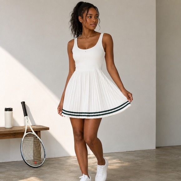 Tuckernuck Dresses & Skirts - Tuckernuck Studio McGee Tennis Dress White Womens S Pleated Striped Hem NWT